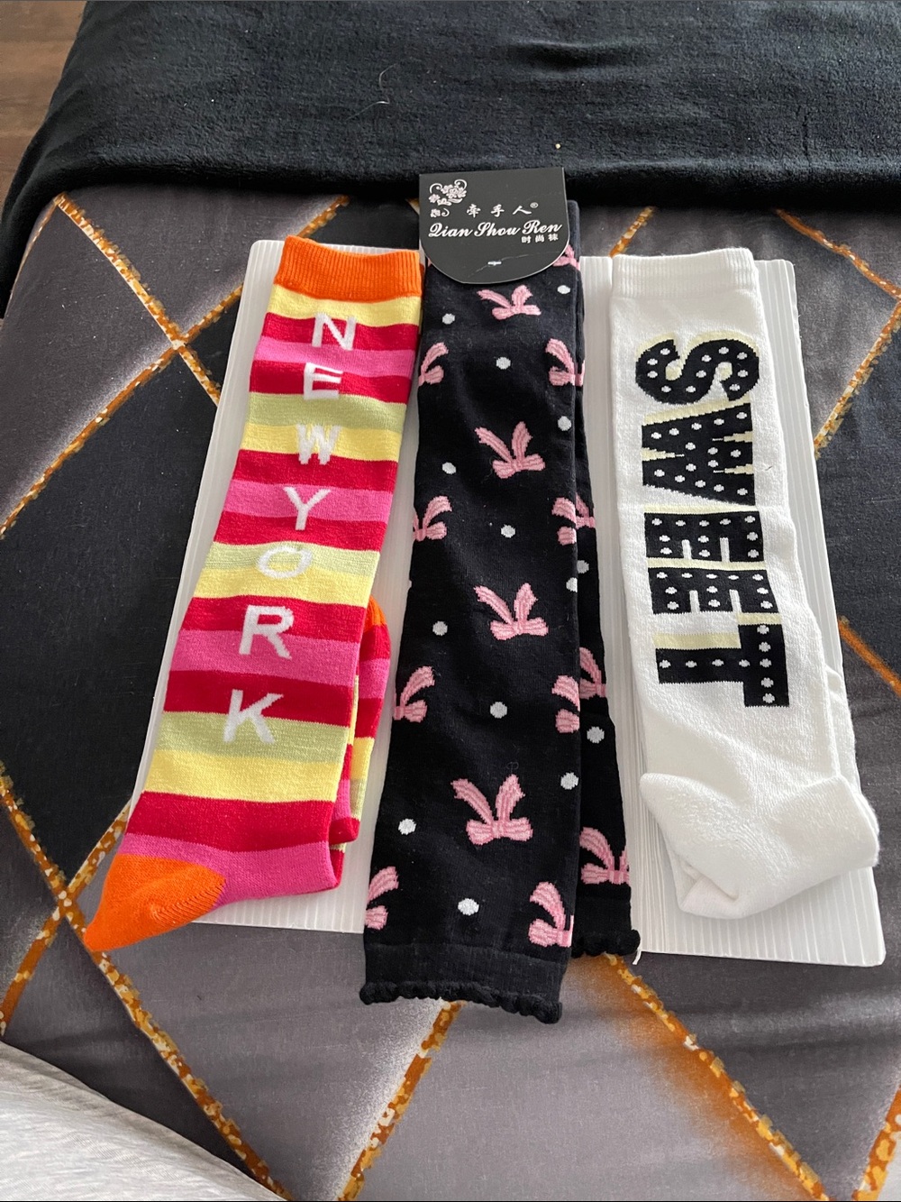 Kids Crew Socks Pack - Pink/Black/White Fun Patterns set of3